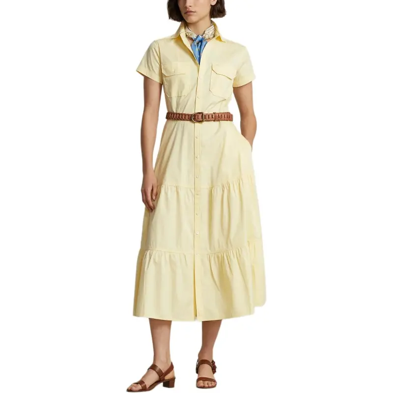 Polo Ralph Lauren Short Sleeved Dress Women's Cream Yellow-1