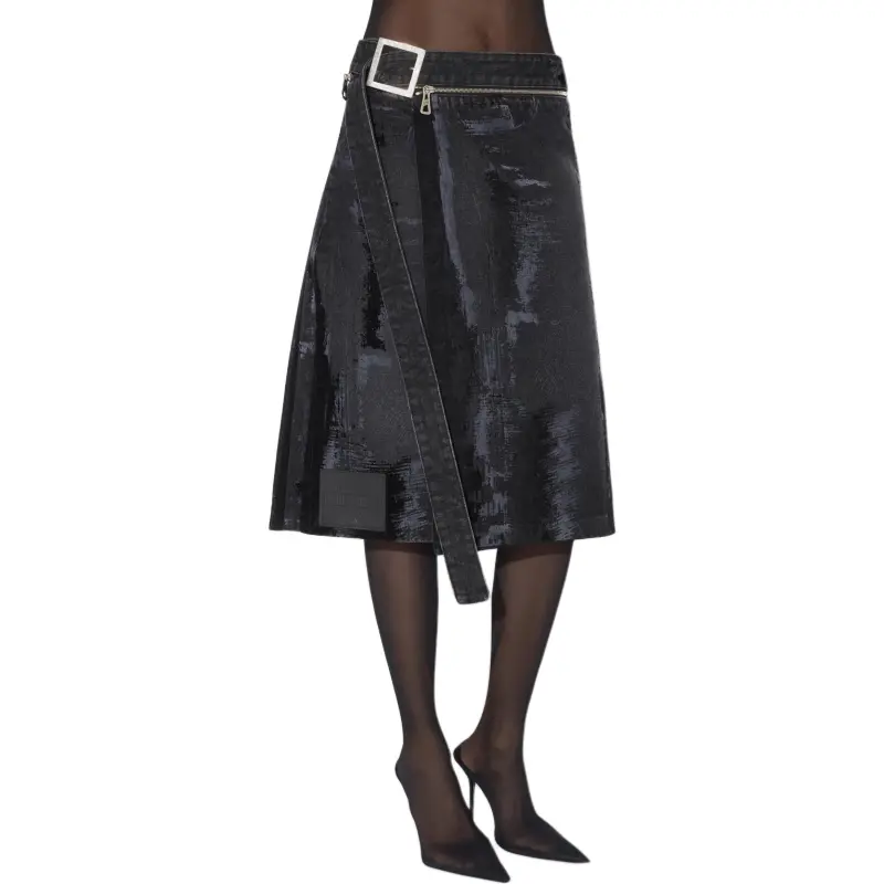 Jean Paul Gaultier Flocked Denim Kilt 'Black'-2