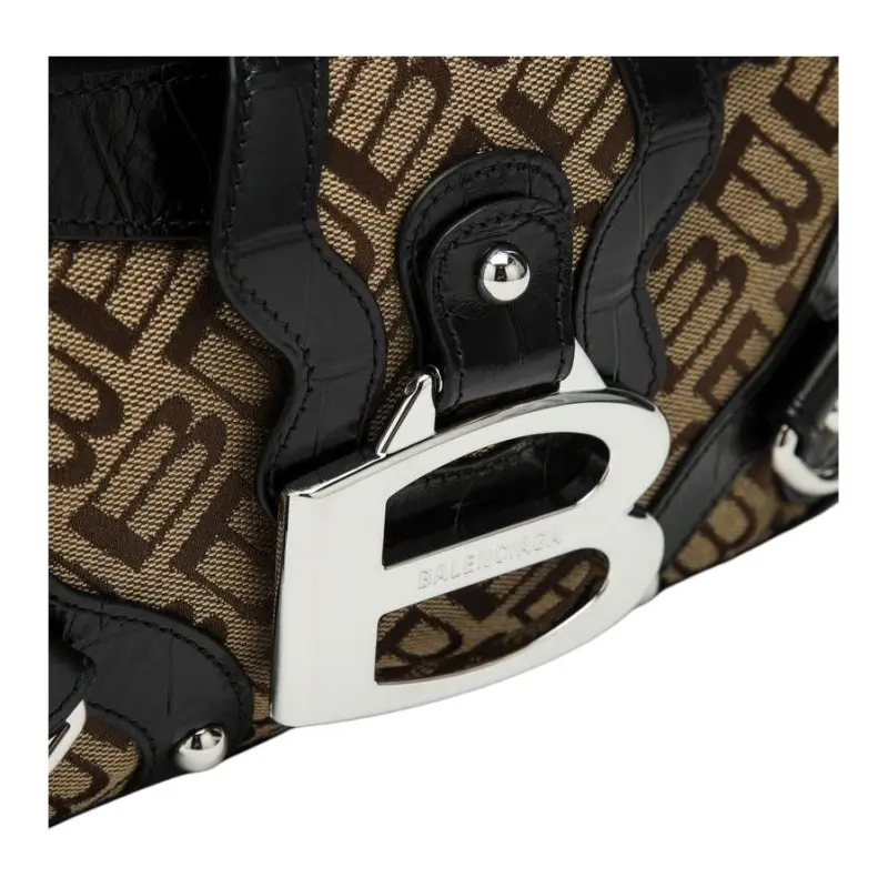 Balenciaga Esse Polyester Crossbody Bag, Shoulder Bag Trumpets Women's Khaki & Ebony Wood Color-3