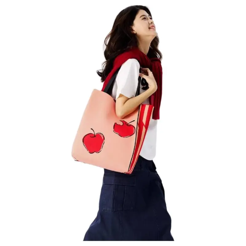 TOUTSEUL YOLO Polyester Tote Bag, Shoulder Bag Women's Red Pink Apple-3