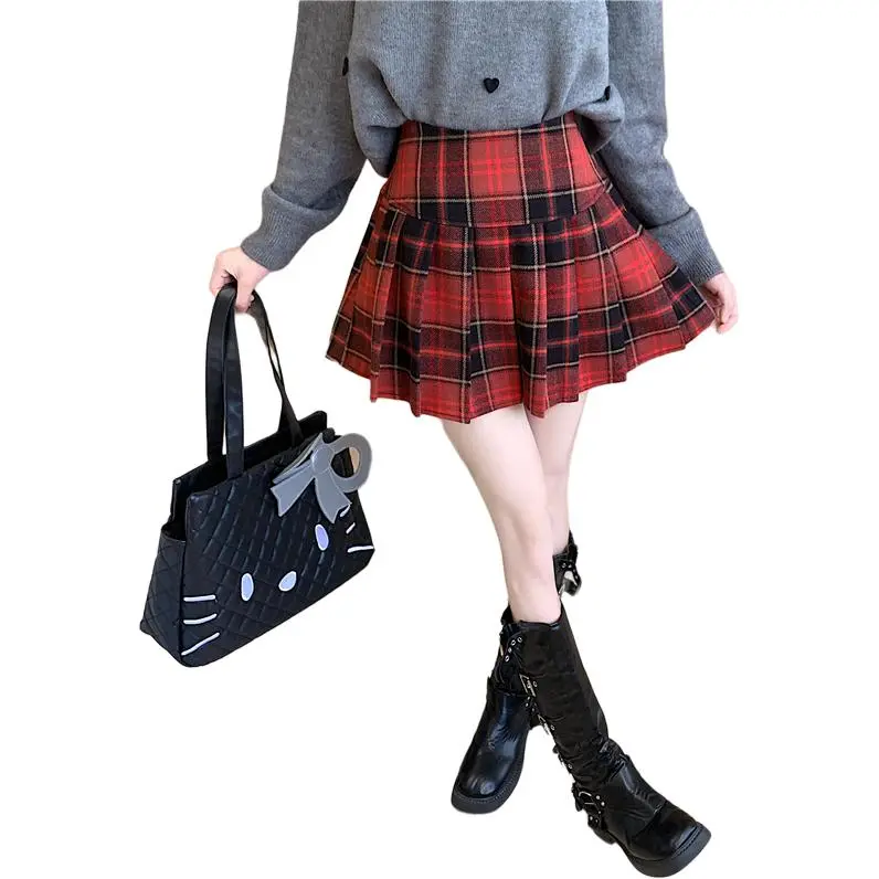 GOSO Casual Short Skirts Women's Red Plaid-2