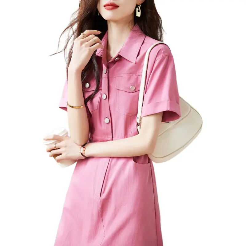 Mo Han Yi Mei Short Sleeved Dress Women's Fuchsia-0