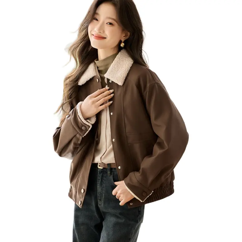 Mo Han Yi Mei Leather Jacket Women's Coffee-2