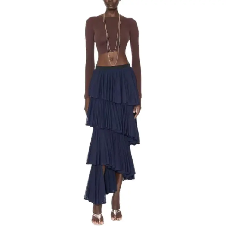 Alaia Casual Long Skirt Women's Blue-2