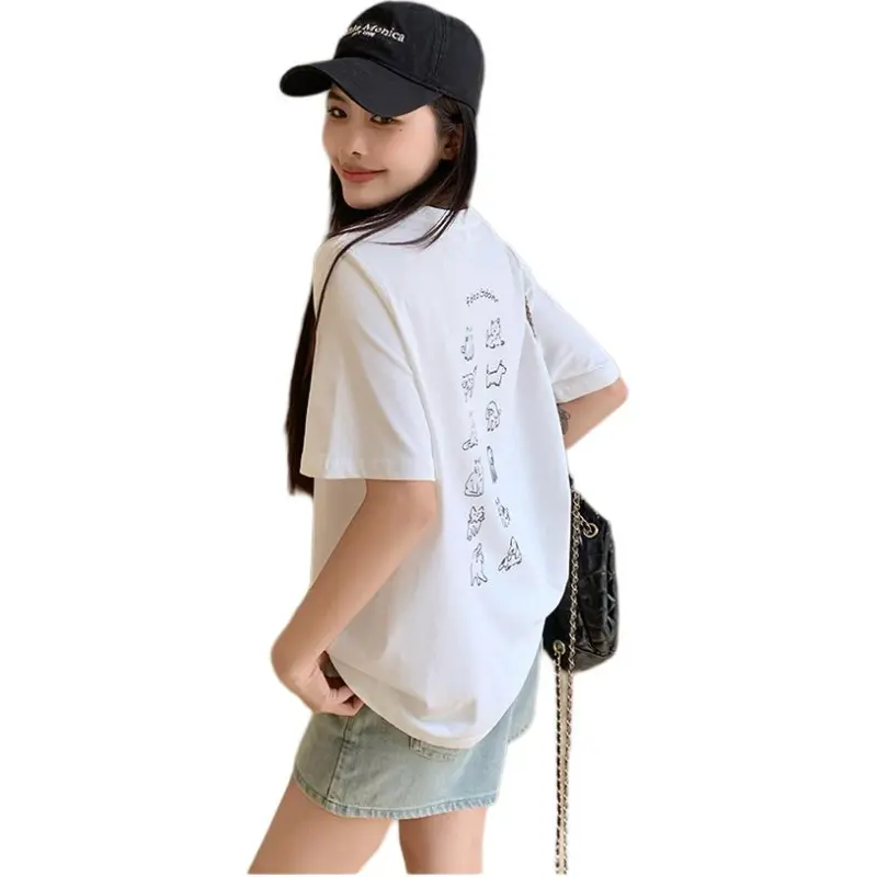 Mu Xiao Xin T Shirt Women's Front And Back Print White-3