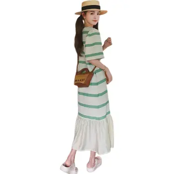 TEME Short Sleeved Dress Women's Green Stripes
