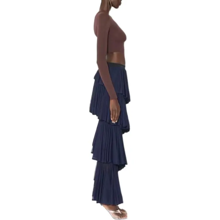 Alaia Casual Long Skirt Women's Blue-4