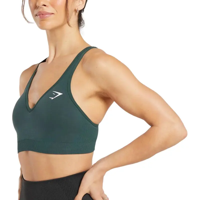 GYMSHARK Vital Seamless V Neck Sports Underwear Women's Forestland Green Clay Gray Limestone-3