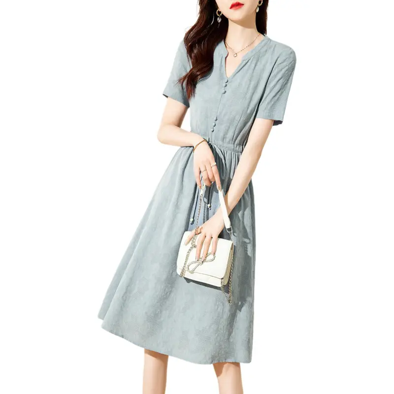 Mo Han Yi Mei Short Sleeved Dress Women's Blue-1