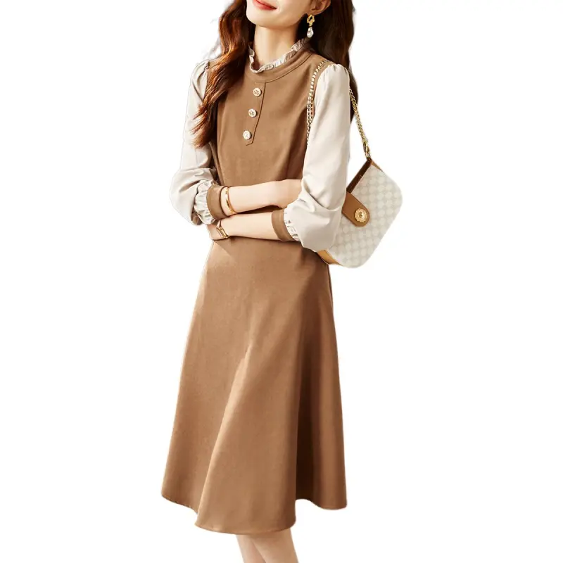 XWI Long Sleeved Dresses Women's Brown-3