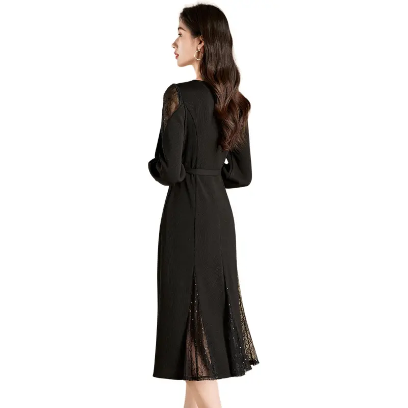 Mylan Spring, Fall Long Sleeved Dress Cinched Waist Women's Black Collection Brand, Get Activity Alerts In Real Time-0