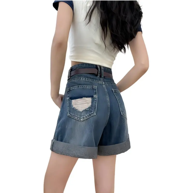 Flowers In Water Denim Shorts Women's Vintage Blue-0