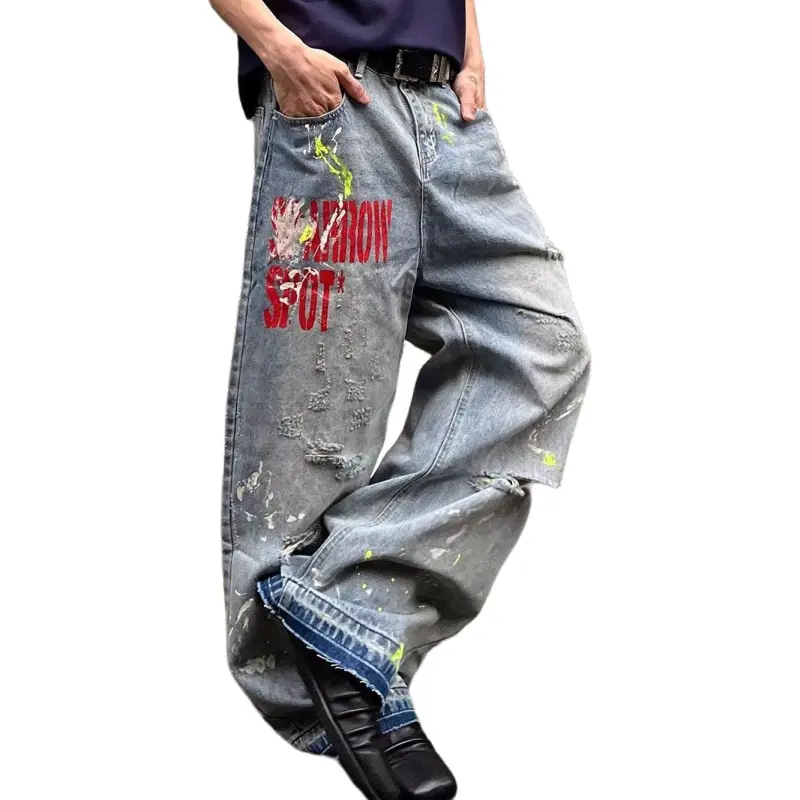 PAINT STAIN Jeans Unisex Blue[High Quality]-4