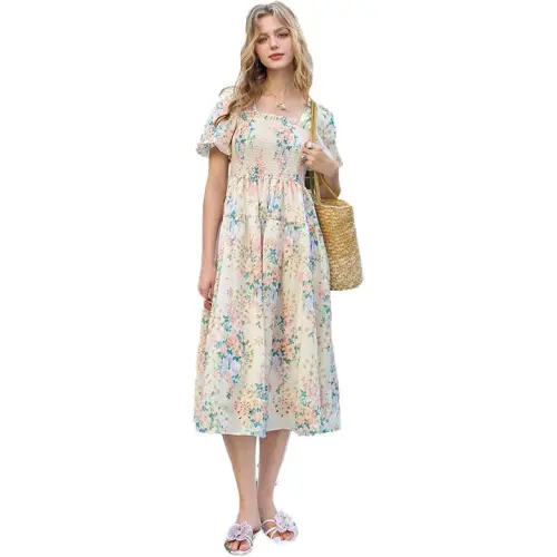 ELF SACK Short Sleeved Dress Women's Floral Pink