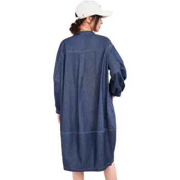 MUGUOGUOMU Long Sleeved Dresses Women's Denim Blue