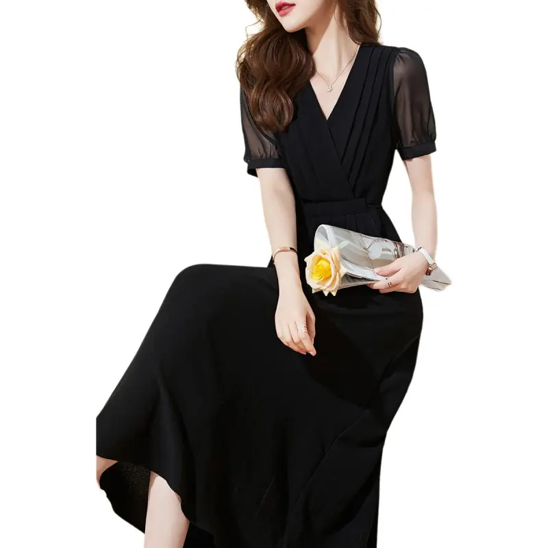 Mo Han Yi Mei Short Sleeved Dresses Women's Black-2