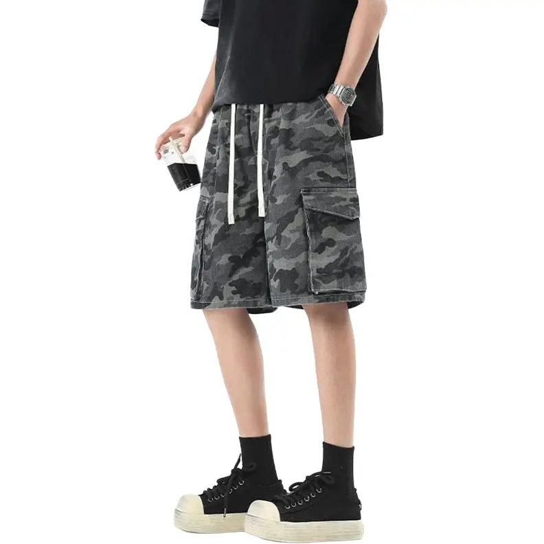 RENBEN Denim Shorts Unisex Camouflage Gray-5