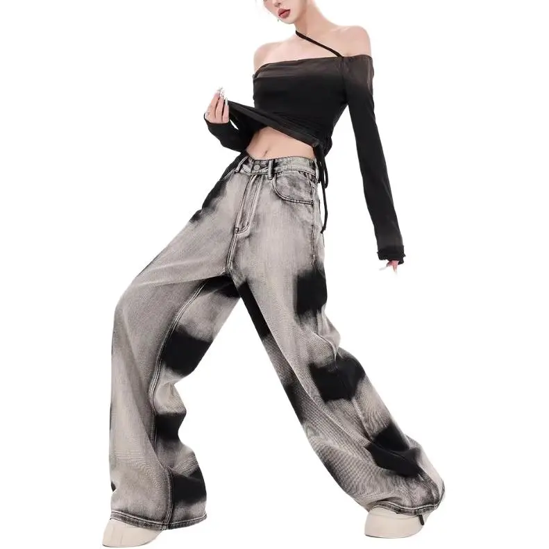 Ordifen Jeans Women's Black Gray-3