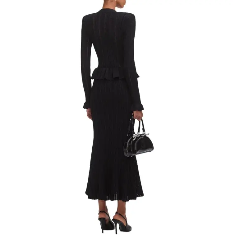 Self-portrait Knitted Peplum Maxi Dress-2
