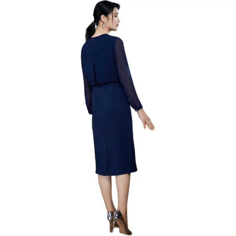 BBLLUUEE Long Sleeved Dress Women's Ink Blue-0