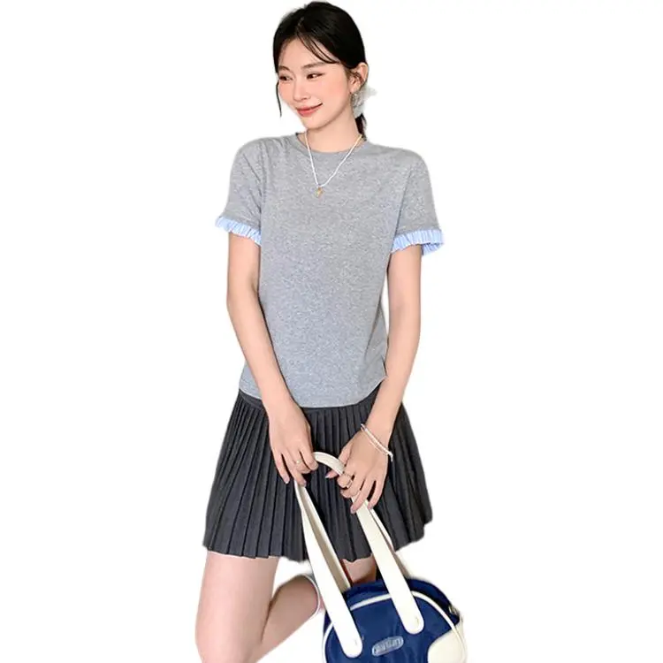 Mu Xiao Xin Set in Sleeve T Shirt Women's Heather Gray-1