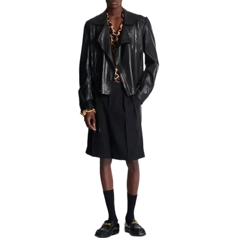 BALMAIN Leather Jacket Men's Black-2