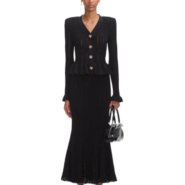 Self-portrait Knitted Peplum Maxi Dress-1