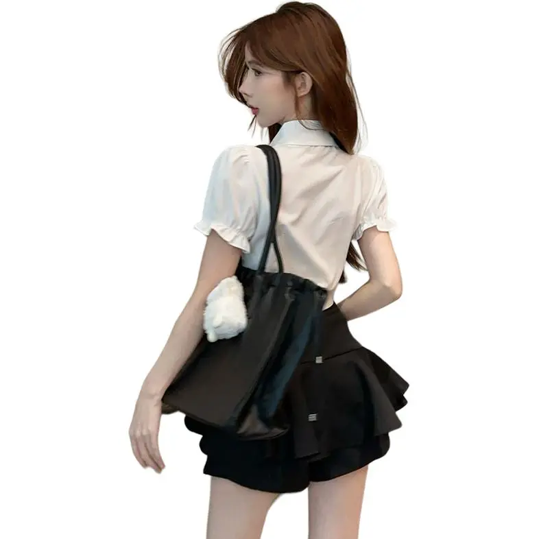 Garbege Uniforms Women's White Shirt+Black Skirt Tie Clothing Sets-1