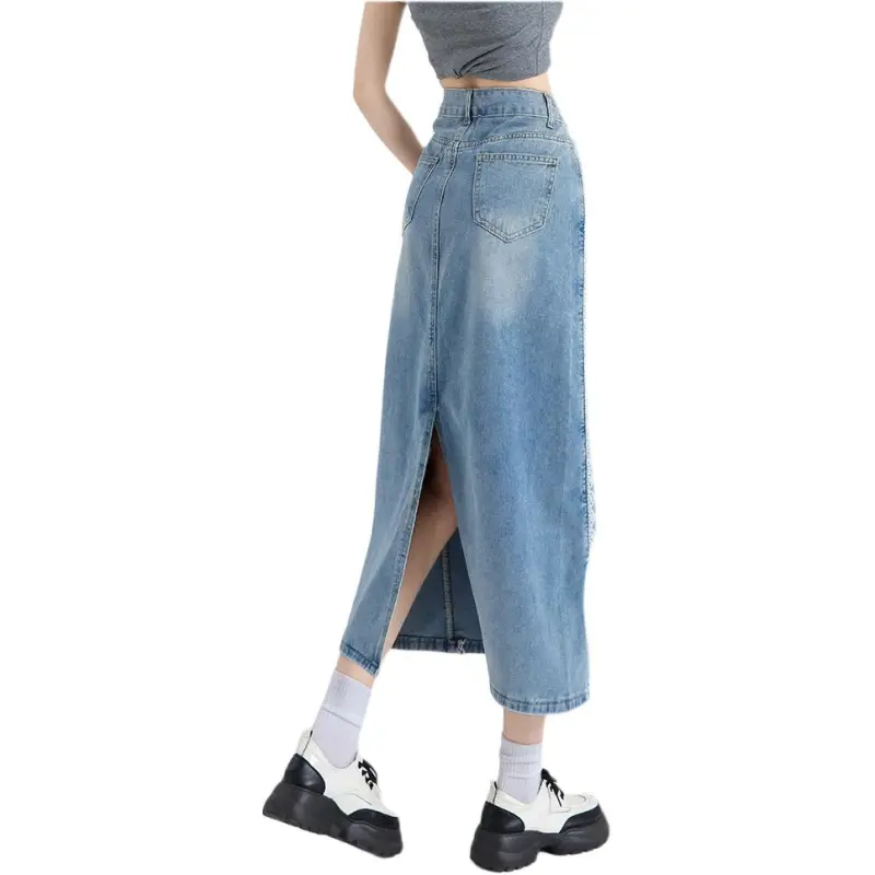 GOSO Denim Long Skirts Women's Light Blue-2