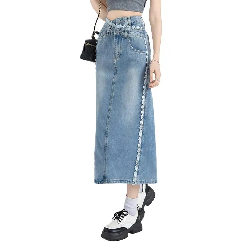 GOSO Denim Long Skirts Women's Light Blue-5