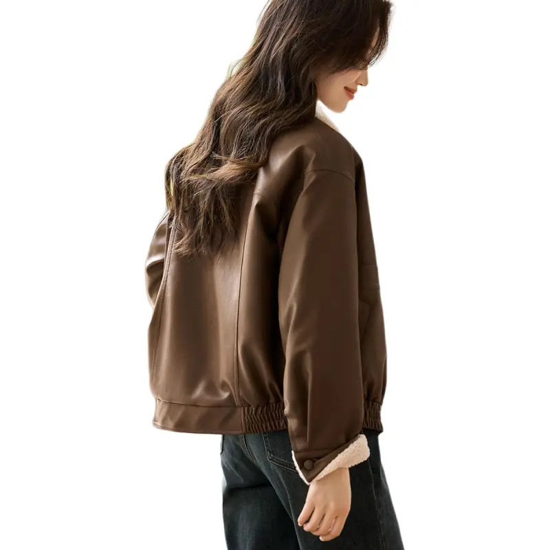 Mo Han Yi Mei Leather Jacket Women's Coffee-3