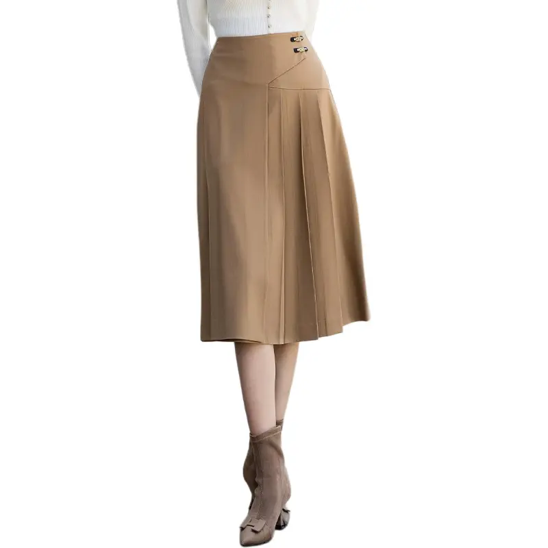 E.BECKY Casual Long Skirts Women's Camel-2