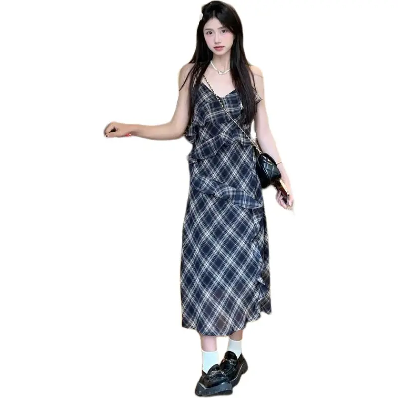 Dior Beauty Slip Dresses Women's Black Plaid-2
