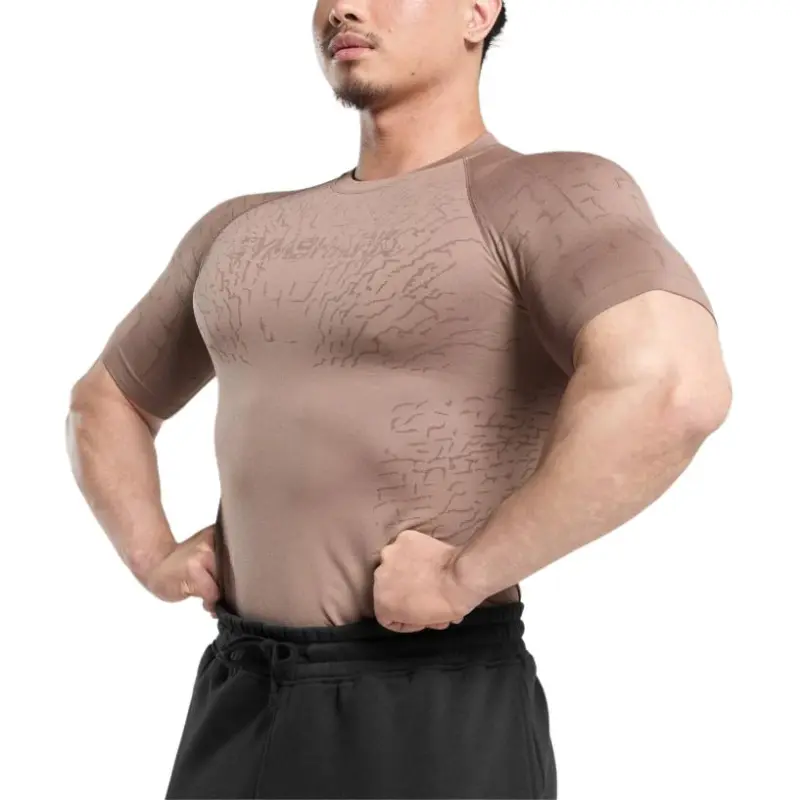 GYMSHARK Tectonic Seamless T Shirt Men's Mocha Fuchsia/Walnut Brown-3