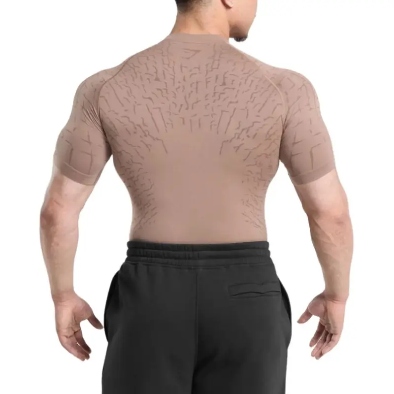 GYMSHARK Tectonic Seamless T Shirt Men's Mocha Fuchsia/Walnut Brown-4