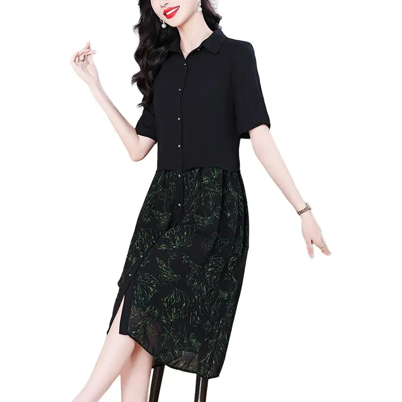 Flowers In Water Short Sleeved Dress Women's-3