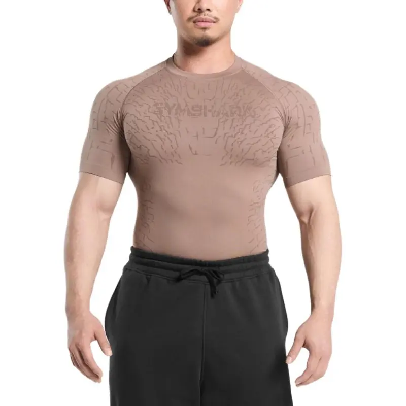 GYMSHARK Tectonic Seamless T Shirt Men's Mocha Fuchsia/Walnut Brown-2