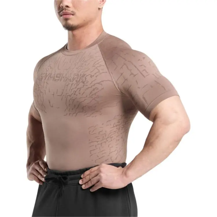 GYMSHARK Tectonic Seamless T Shirt Men's Mocha Fuchsia/Walnut Brown-5
