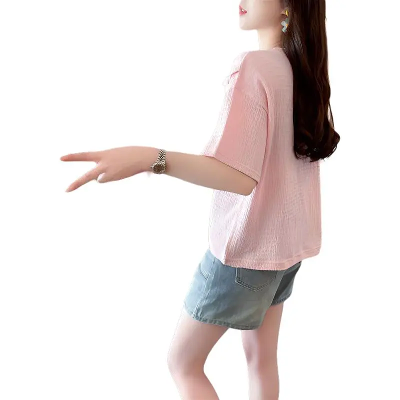 Flowers In Water Drop Shoulder Sleeve T Shirt Women's-1