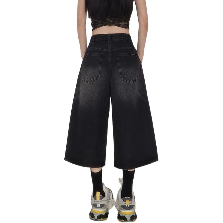 MNVZ Denim Shorts Women's YC 3269 Black Gray Capri Pants-1