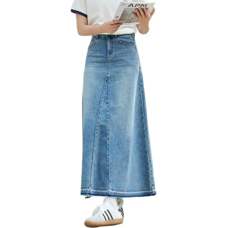 ZIHAN Denim Long Skirt Women's Blue-1