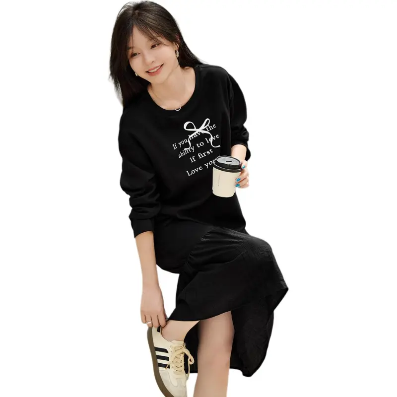 Mo Han Yi Mei Long Sleeved Dresses Women's Black-6