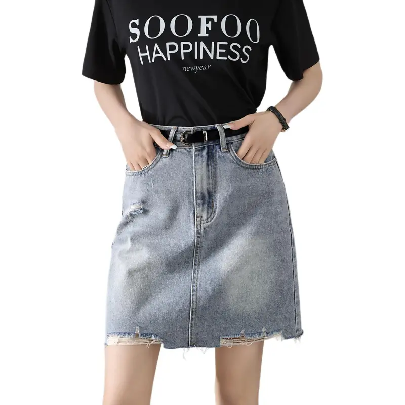 Mo Han Yi Mei SS24 Denim Short Skirts Women's Vintage Light Blue-1