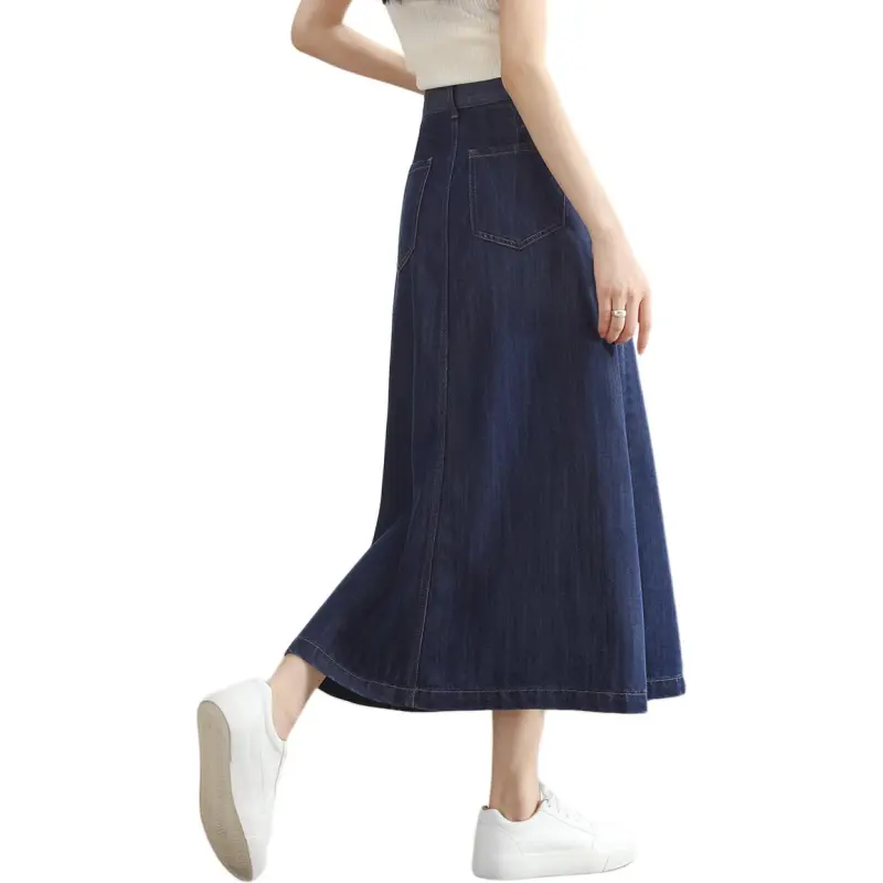HIPPIEMISS Denim Long Skirt Women's Denim Blue-1