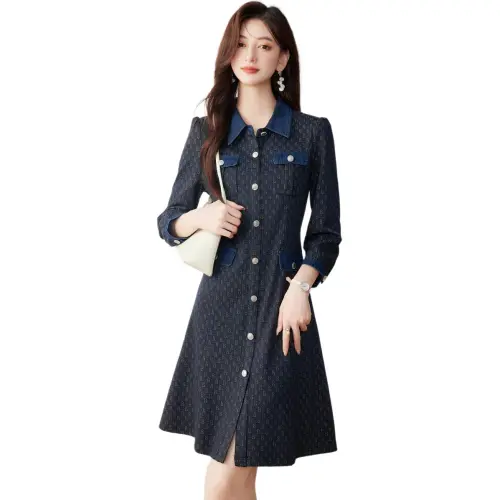 Like The Age Of Water Long Sleeved Dress Loose Fit Women's Navy Blue