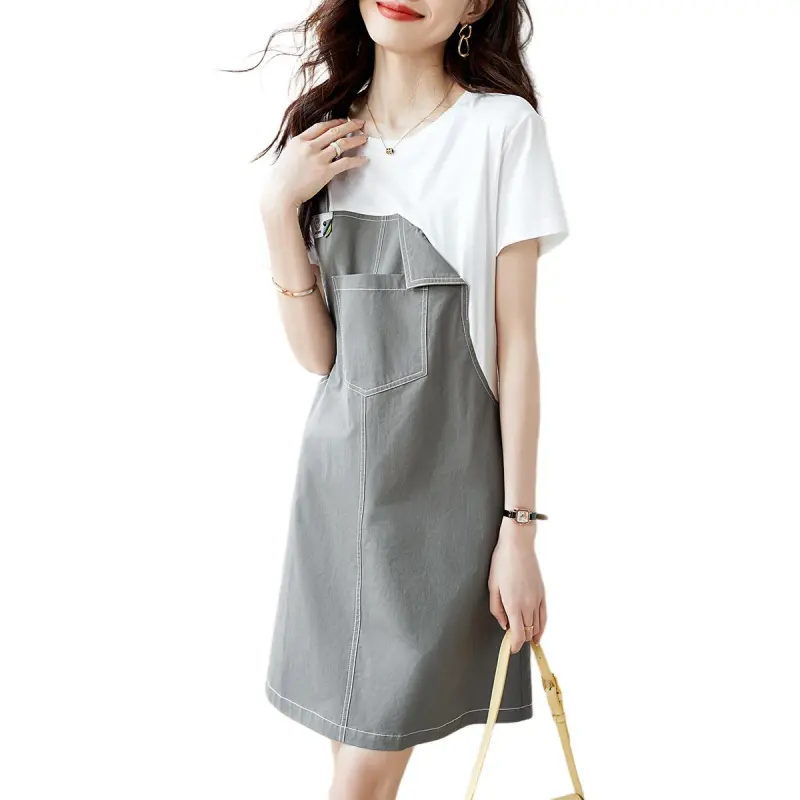 Mo Han Yi Mei SS24 Short Sleeved Dress Women's White & Green-1