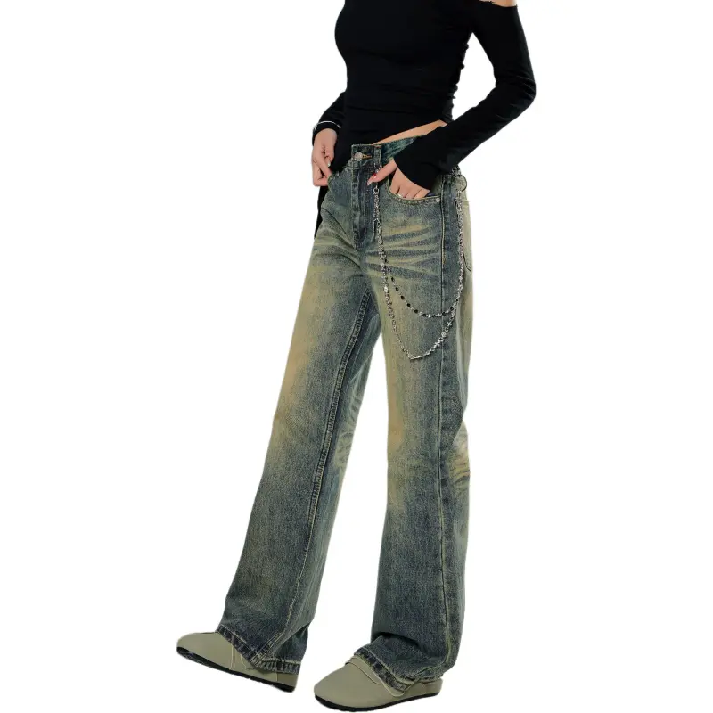 YIXIAOMO Straight Fit Slim Leg Jeans With A Slightly Flared Hem For A Slimming Effect Clean Fit Long Pants Unisex-2