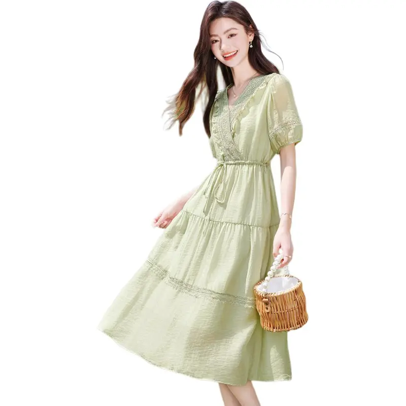 Like The Age Of Water Short Sleeved Dress Women's Green-2
