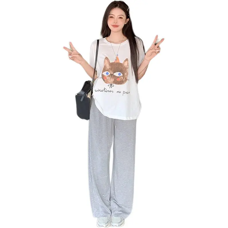Mu Xiao Xin T Shirt Women's Solid Color Big Head Brown Kitten T Shirt-4