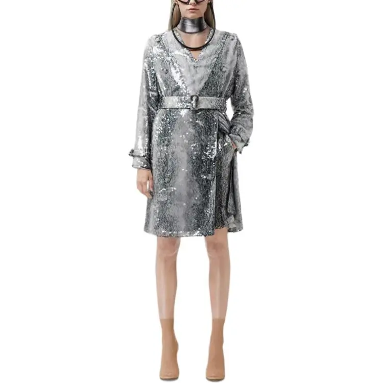 Burberry Long-Sleeved Dresses Women's Silver-1